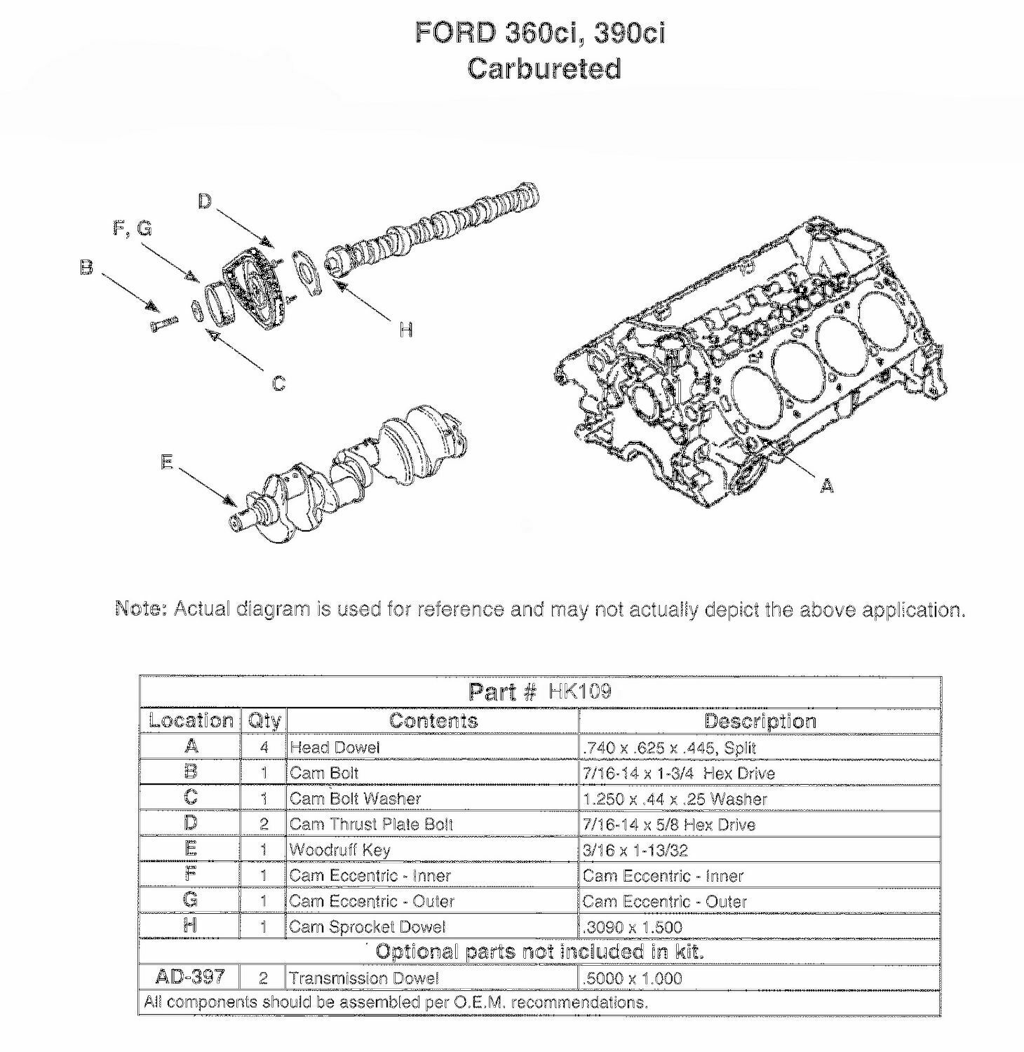 Head Dowel Pins Camshaft Bolts Crankshaft Key - Ford FE 352 360 390 428