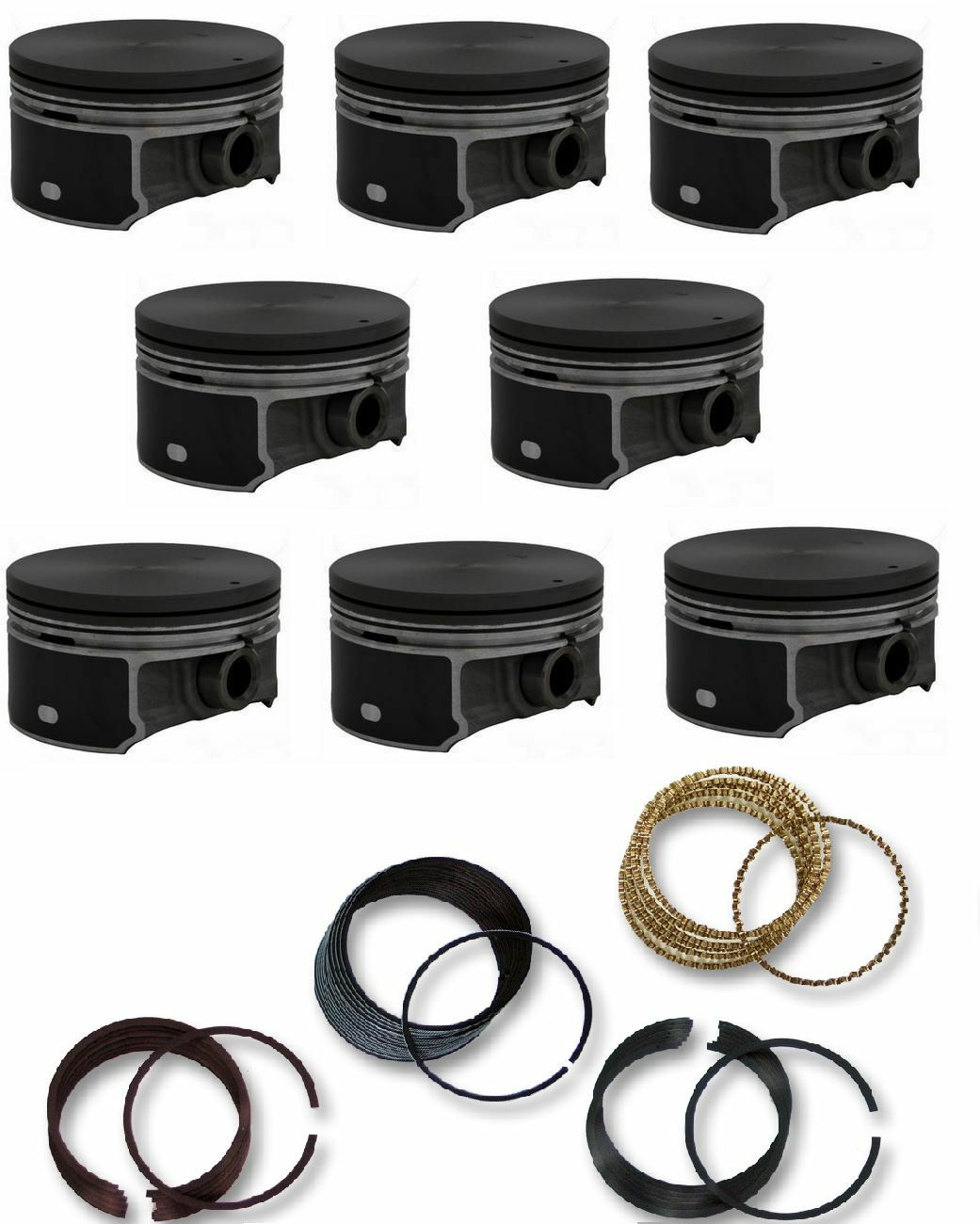 Chevrolet LS2 LQ4 LQ9 6.0L Coated Skirt Flat Top Pistons Ring Set for 2002-2014